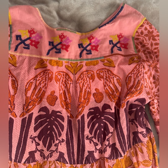 Farm Rio Pink Anika Macaws Maxi Dress XL Tropical Resort Boho Luxury - Picture 12 of 13